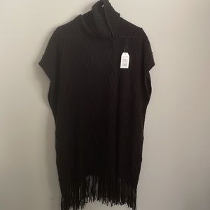 Time and Tru Black Knit sleeveless pullover sweater Fringed hem- One Size